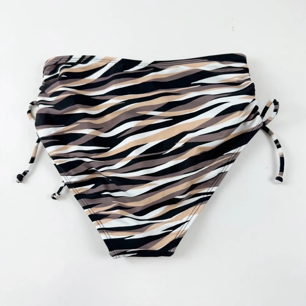 Salt + Cove Bikini Bottom Juniors Size XS Tan Black Tan Wavy Stripe Side Tie NWT